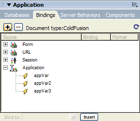 Application variable appears in the Bindings panel