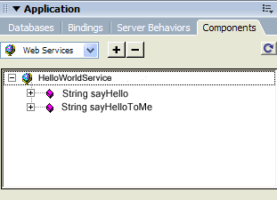 Components panel with web service proxy