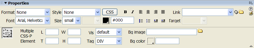 Property inspector settings for multiple AP elements.