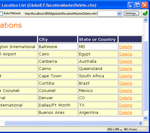 Live Data view of Delete links for every row in table