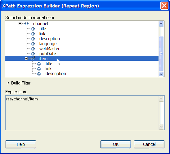 Select the repeating element in the XPath Expression Builder