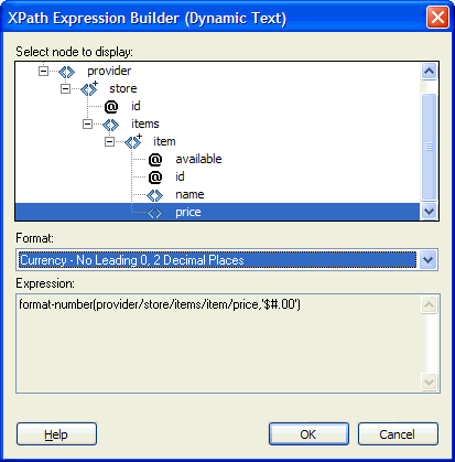 Specify the format of the price subelement as a currency with two decimal places