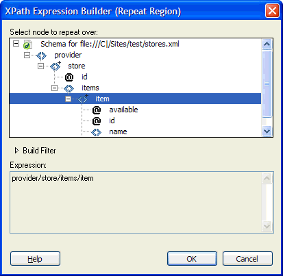 Select the item node as the repeating item in the XML file